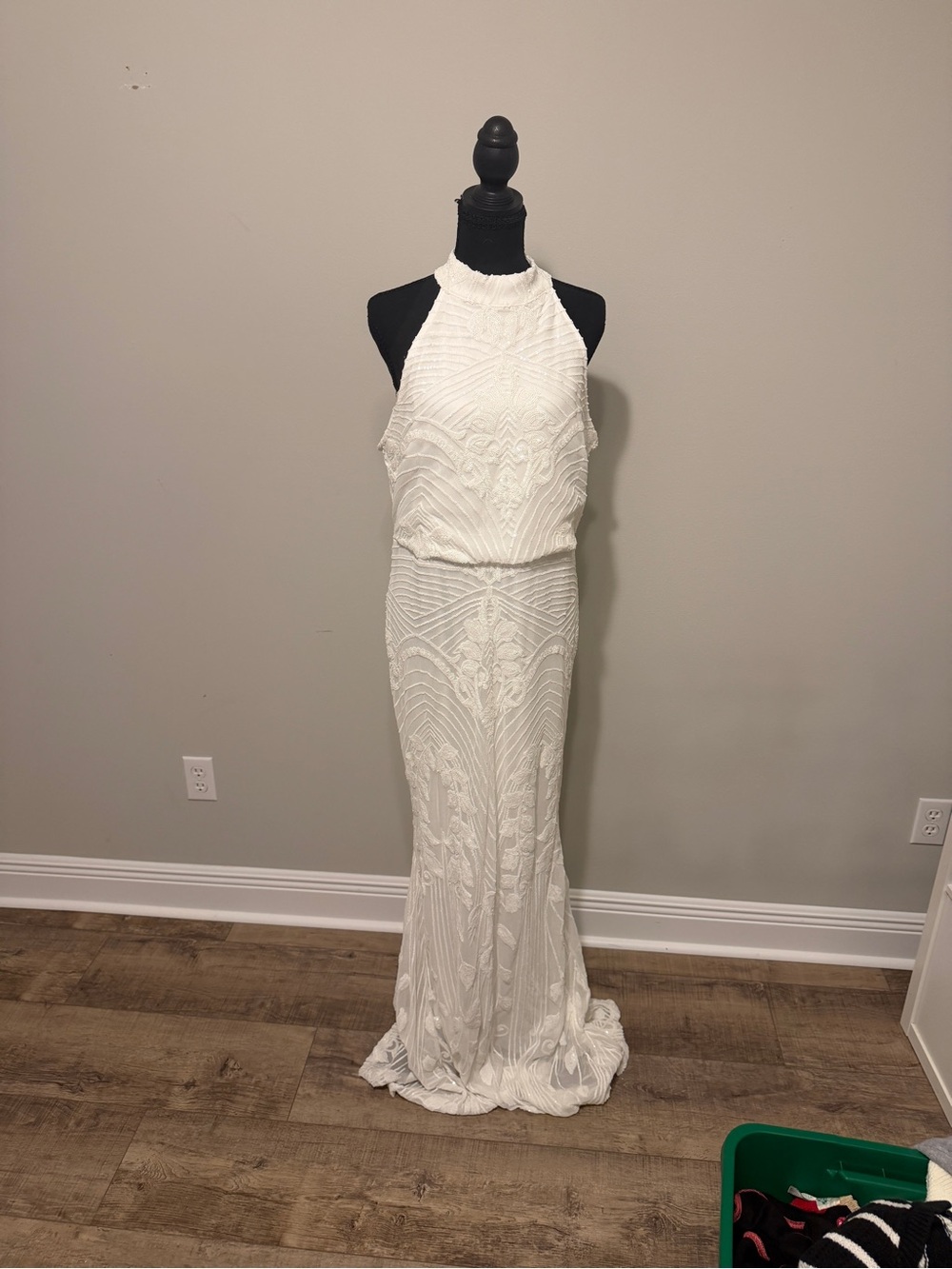 Elegant White Halter Sequin Maxi Dress